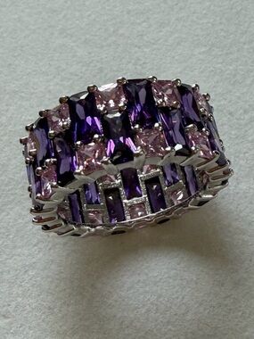 Amethyst and Light Purple Stone Statement Band Ring - Sterling silver .925